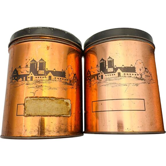 Vintage Set of 2 Cherrydale Farms Cashew Butter Crunch Collectible Copper Tins - Picture 3 of 7